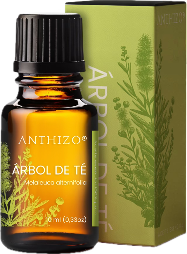 Aceite Esencial Árbol de Té (Melaleuca alternifolia), 100% Puro, Antimicótico, Antiséptico y Acné, ANTHIZO 10ml