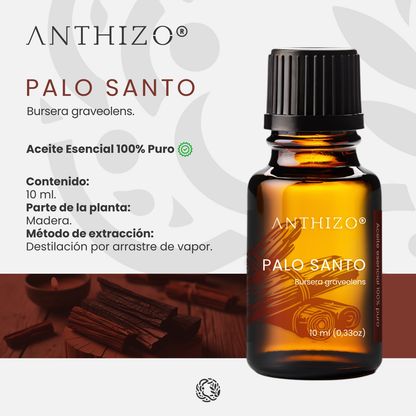 Aceite Esencial Palo Santo (Bursera graveolens), 100% Puro, Meditación, Limpieza Energética y Relajación, ANTHIZO 10ml