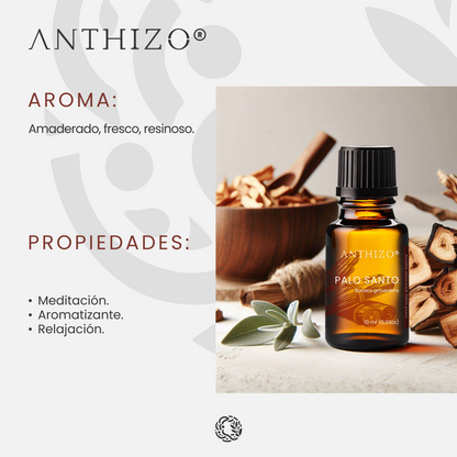 Aceite Esencial Palo Santo (Bursera graveolens), 100% Puro, Meditación, Limpieza Energética y Relajación, ANTHIZO 10ml
