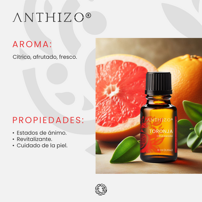 Aceite Esencial Toronja (Grapefruit) (Citrus paradisi), 100% Puro, Celulitis, Reafirmante y Drenaje Linfático, ANTHIZO 10ml