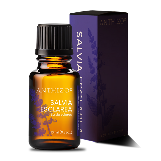 Aceite Esencial Salvia Esclarea (Salvia sclarea), 100% Puro, Regulador Hormonal, Menopausia y Cólicos, ANTHIZO 10ml