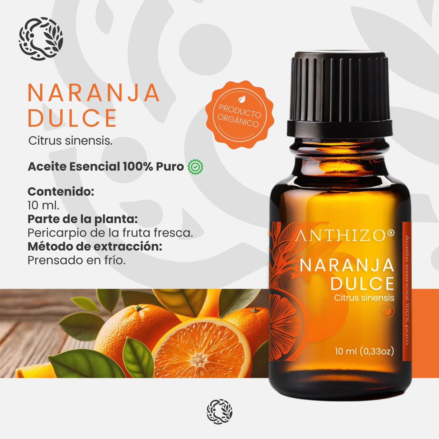 Aceite Esencial de Naranja Dulce Orgánica (Citrus sinensis) | Antiespasmódico, Antiestrés y Luminosidad Cutánea Certificada