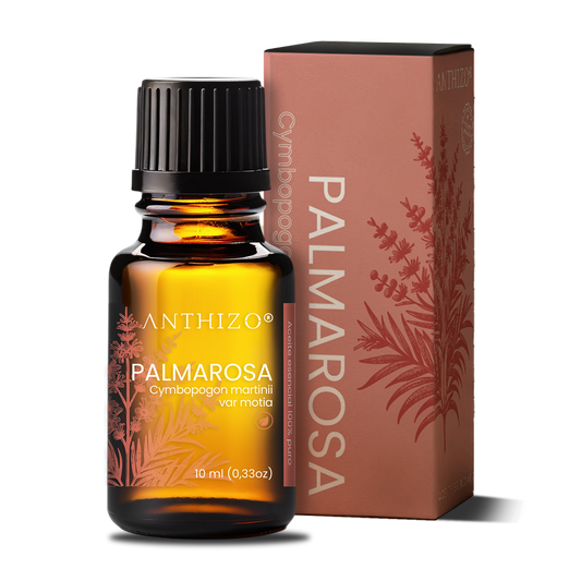 Aceite Esencial Palmarosa (Cymbopogon martinii), ORGÁNICO, Antiedad, Piel Madura y Antibacterial, ANTHIZO 10ml