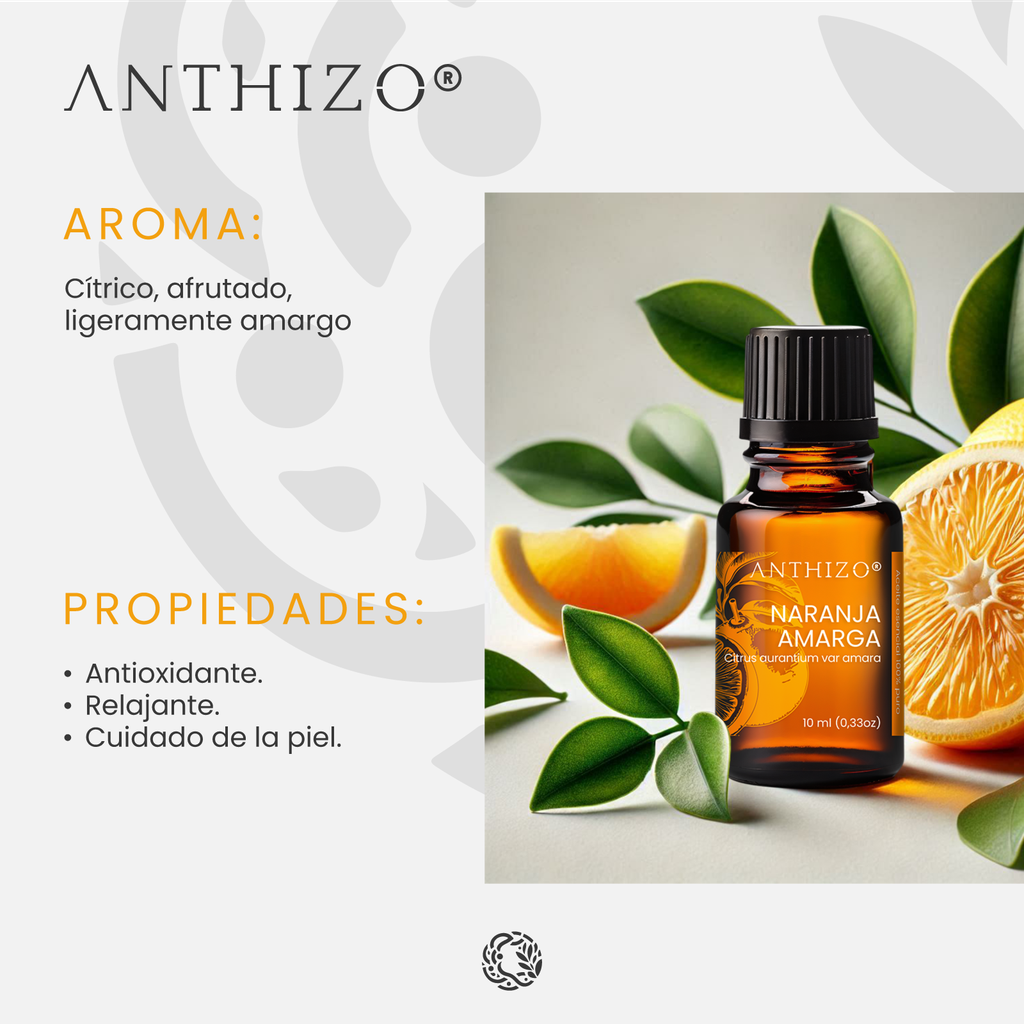 Aceite Esencial de Naranja Amarga (Citrus Aurantium Var Amara), 100% Puro, ANTHIZO
