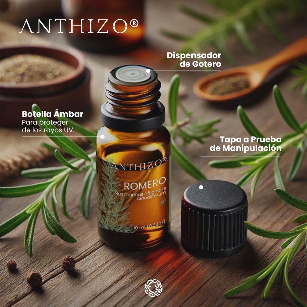 Aceite Esencial de Romero Orgánico (Rosmarinus Officinalis Cineoliferum), 100% Puro, ANTHIZO