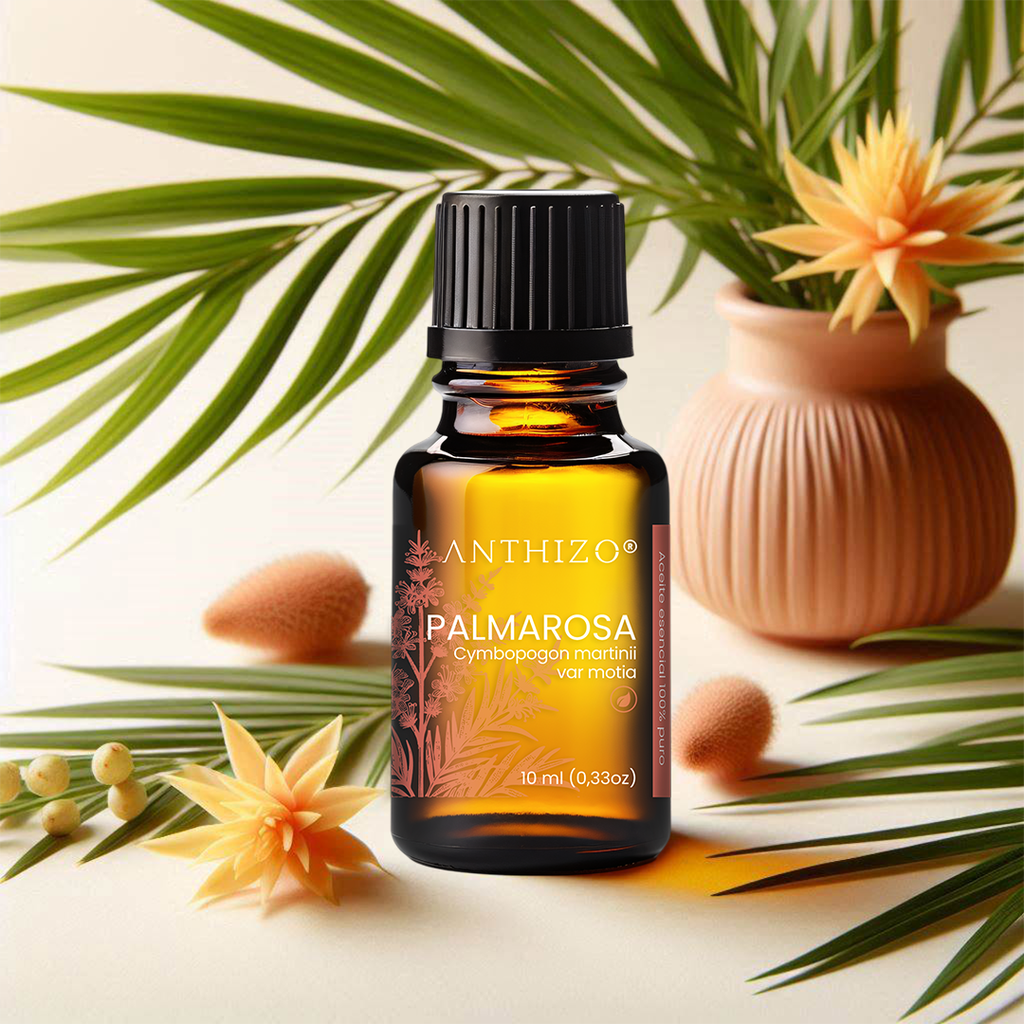 Aceite Esencial de Palmarosa Orgánico (Cymbopogon Martinii), 100% Puro, ANTHIZO