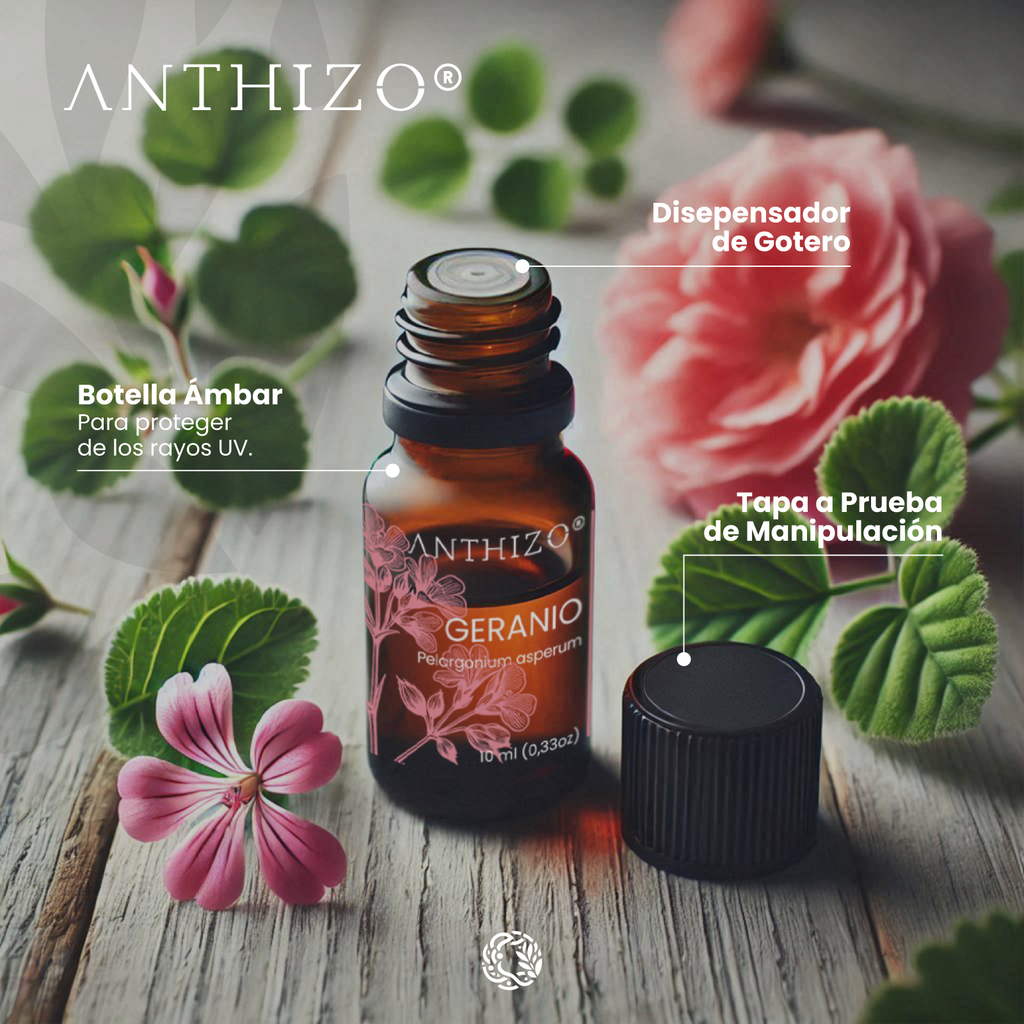 Aceite Esencial de Geranio (Pelargonium asperum), 100% Puro, ANTHIZO