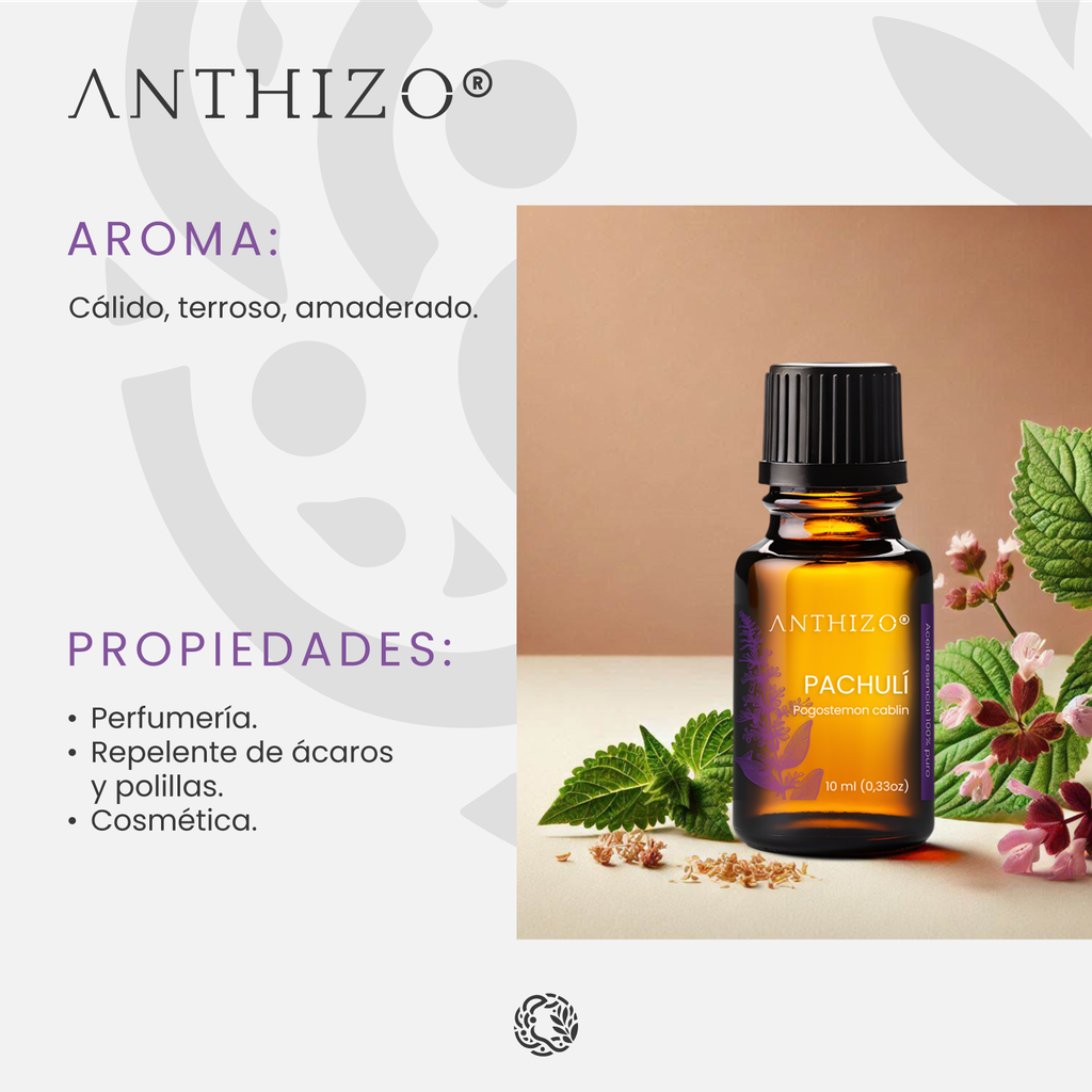 Aceite Esencial de Patchuli (Pogostemon cablin), 100% Puro, ANTHIZO